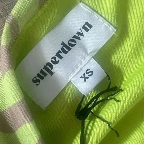 HP🔥NWT Superdown Women's XS Cierra Halter Neck Top Lace Up Back Neon Green Tan - Picture 3 of 10